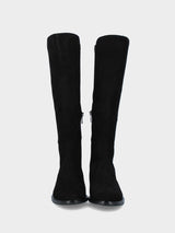 Stivale in camoscio nero con retro elasticizzato e mezza cerniera