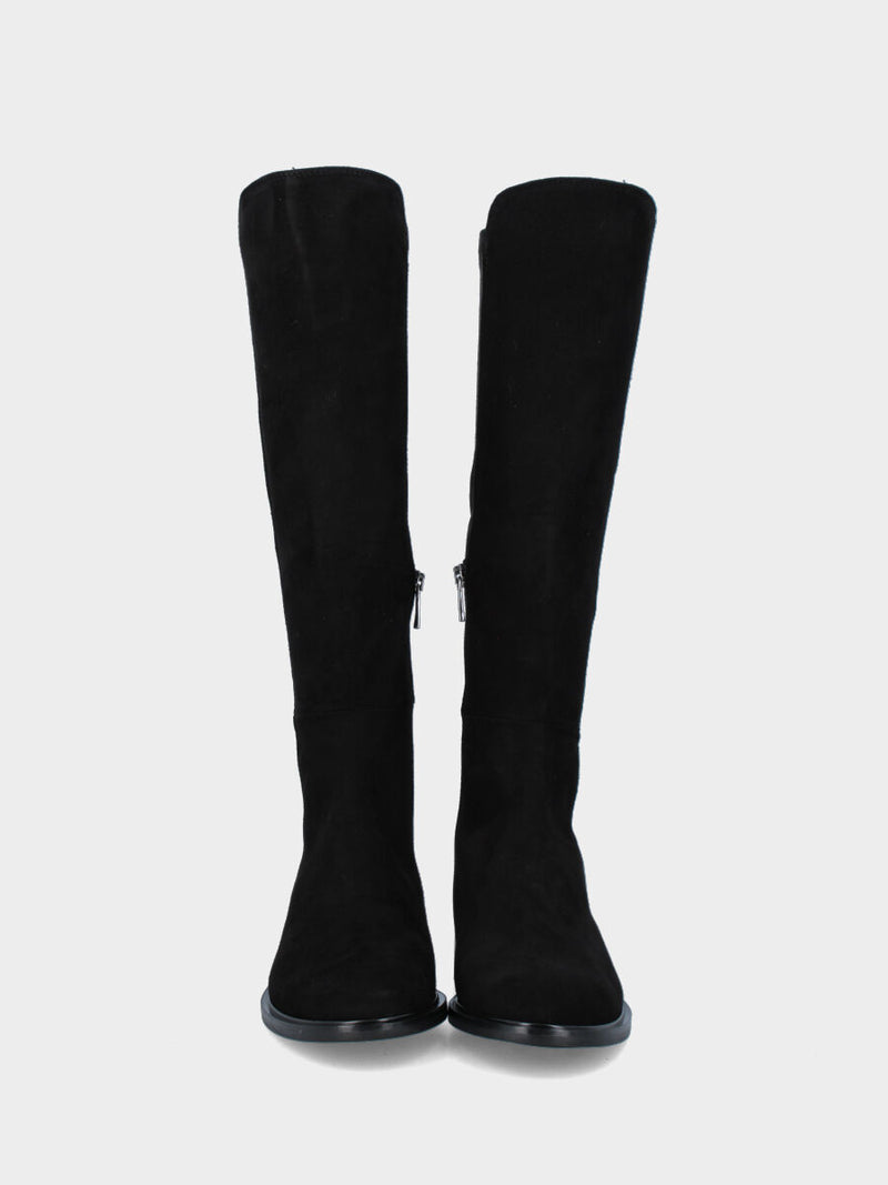 Stivale in camoscio nero con retro elasticizzato e mezza cerniera