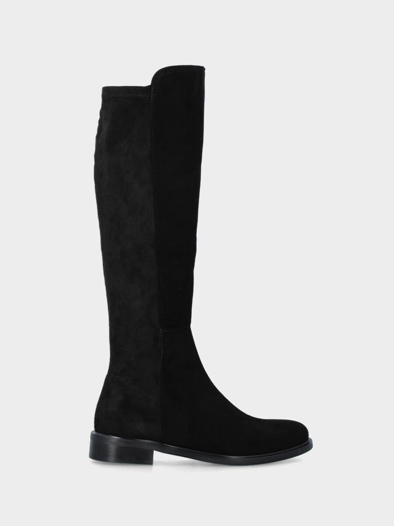Stivale in camoscio nero con retro elasticizzato e mezza cerniera
