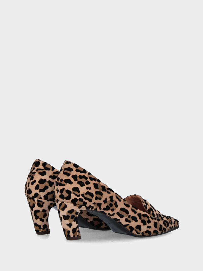 Mocassino in cavallino leopardato con punta quadrata e tacco a banana