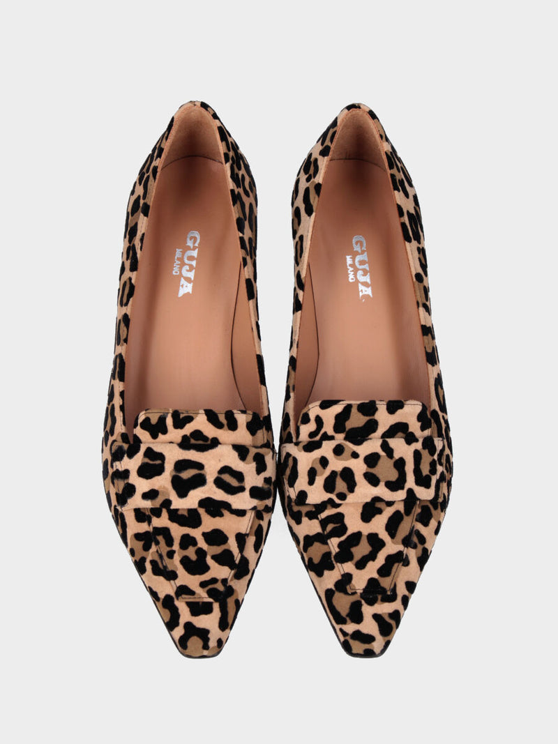 Mocassino in cavallino leopardato con punta quadrata e tacco a banana