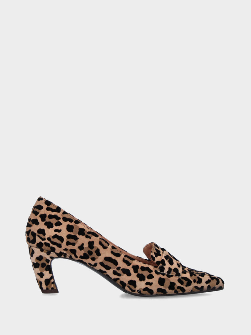 Mocassino in cavallino leopardato con punta quadrata e tacco a banana