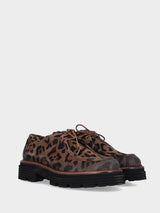 Stringata paraboot in velour leopardato con platform e suola carrarmato