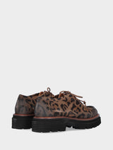 Stringata paraboot in velour leopardato con platform e suola carrarmato