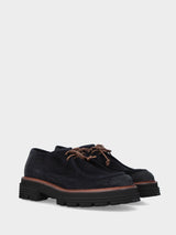 Stringata paraboot in velour navy con platform e suola carrarmato