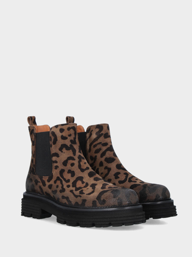 Beatles in velour leopardato con tacco e platform da 30 mm