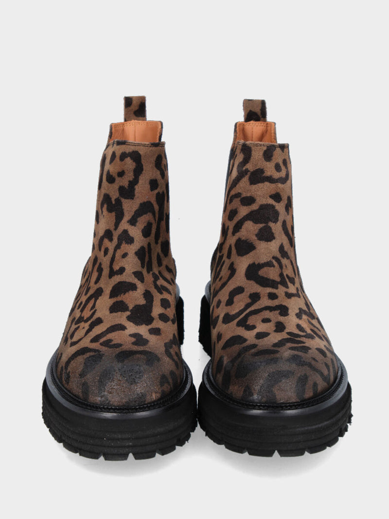 Beatles in velour leopardato con tacco e platform da 30 mm