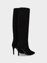Stivale in camoscio nero con tacco a stiletto e cerniera laterale