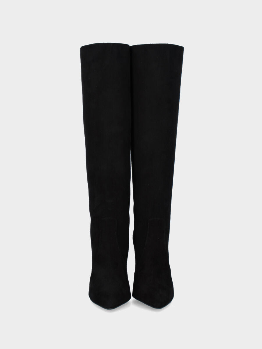 Stivale a tubo in camoscio nero con tacco a stiletto