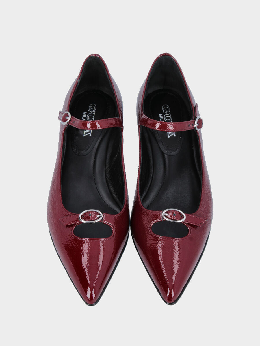 Ballet flat in bordeaux naplak and straps with oval buckles