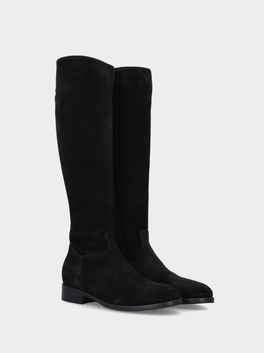 Schwarzer Wildlederstiefel mit seitlichem Reißverschluss und Gummisohle