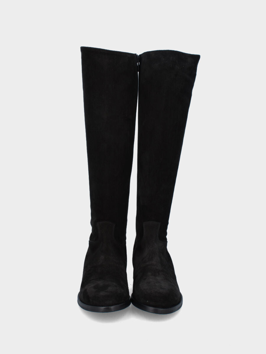 Schwarzer Wildlederstiefel mit seitlichem Reißverschluss und Gummisohle