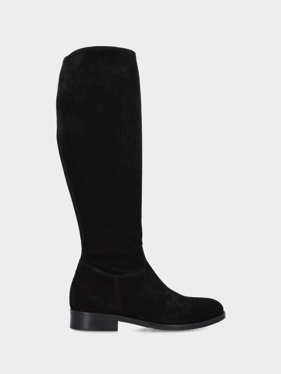 Schwarzer Wildlederstiefel mit seitlichem Reißverschluss und Gummisohle