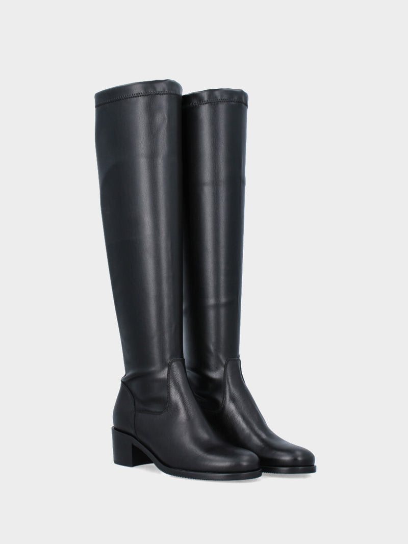Stivale in vitello nero con gambale elasticizzato in ecopelle