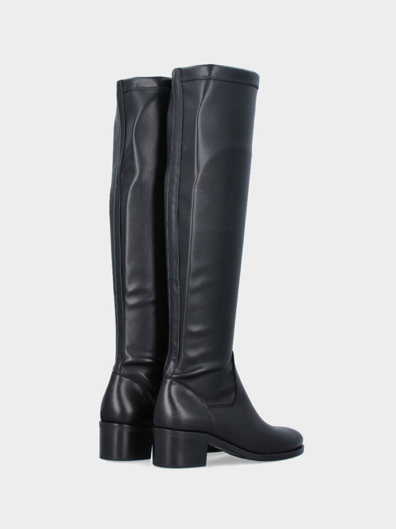 Stivale in vitello nero con gambale elasticizzato in ecopelle