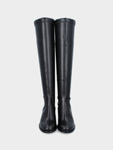 Stivale in vitello nero con gambale elasticizzato in ecopelle