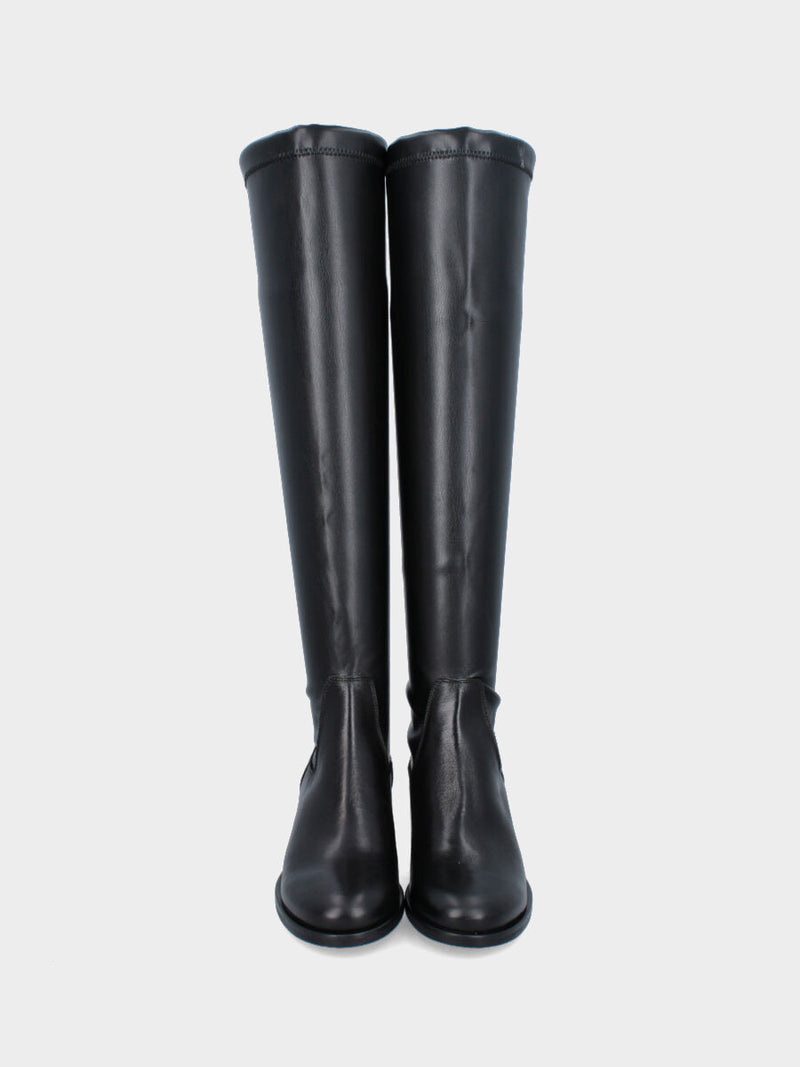 Stivale in vitello nero con gambale elasticizzato in ecopelle