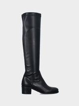 Stivale in vitello nero con gambale elasticizzato in ecopelle
