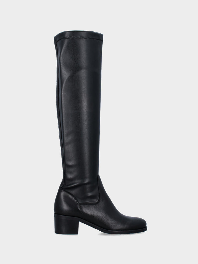 Stivale in vitello nero con gambale elasticizzato in ecopelle