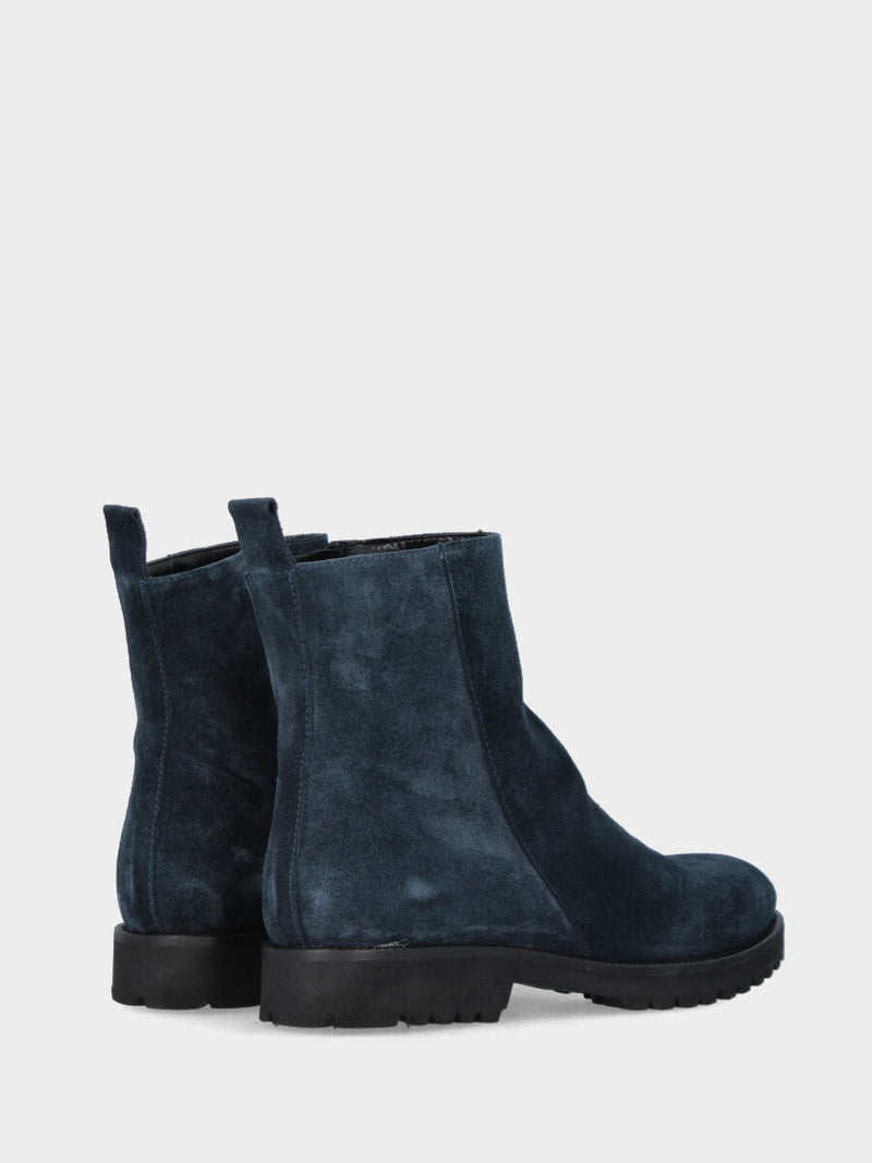 Stivaletto in camoscio blu con cerniera e suola extra light
