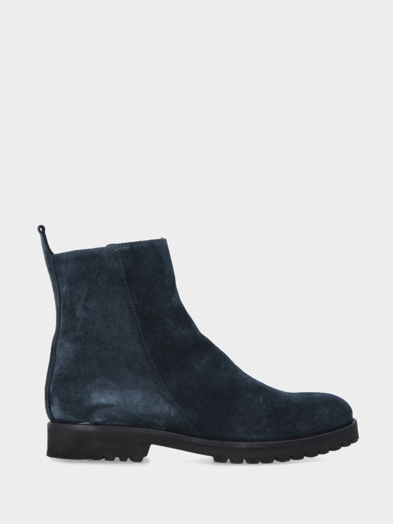 Stivaletto in camoscio blu con cerniera e suola extra light