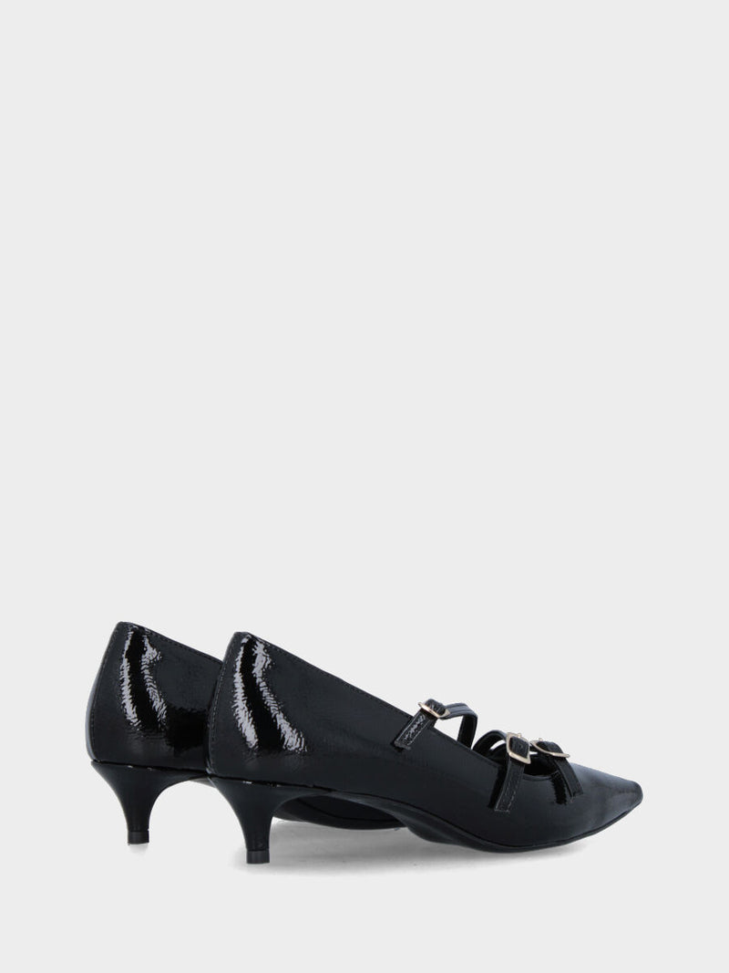 Décolleté in naplak nero con tre cinturini