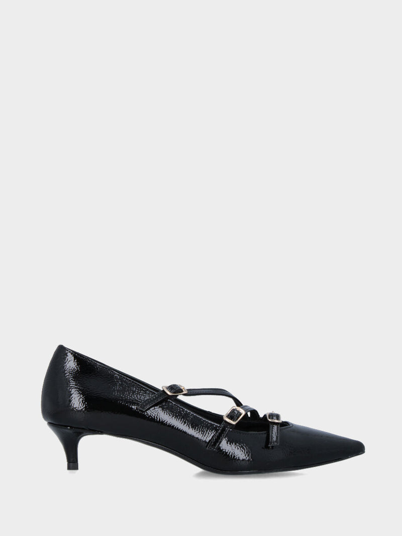 Décolleté in naplak nero con tre cinturini