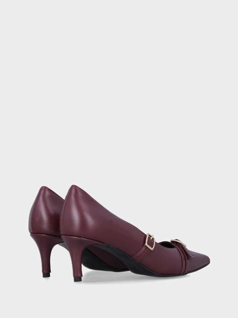 Décolleté in nappa bordeaux con tacco sottile e cinturino