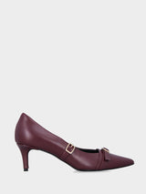 Décolleté in nappa bordeaux con tacco sottile e cinturino