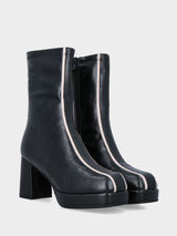 Stivaletto in ecopelle nera con fascia bicolore e plateau