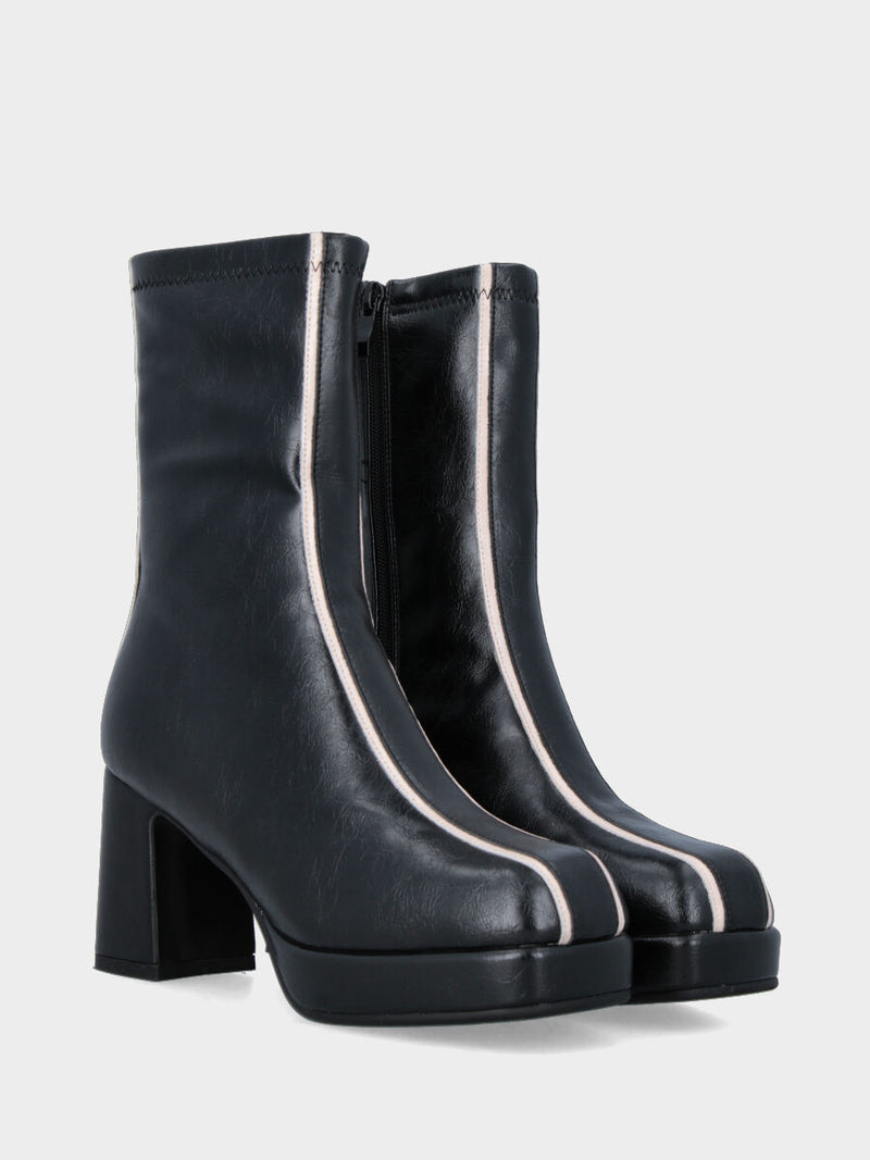 Stivaletto in ecopelle nera con fascia bicolore e plateau