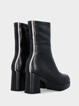 Stivaletto in ecopelle nera con fascia bicolore e plateau