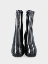 Stivaletto in ecopelle nera con fascia bicolore e plateau