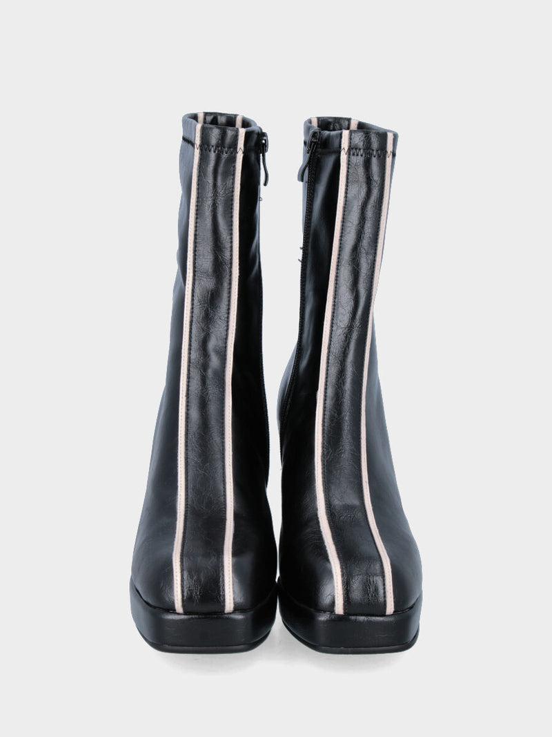 Stivaletto in ecopelle nera con fascia bicolore e plateau