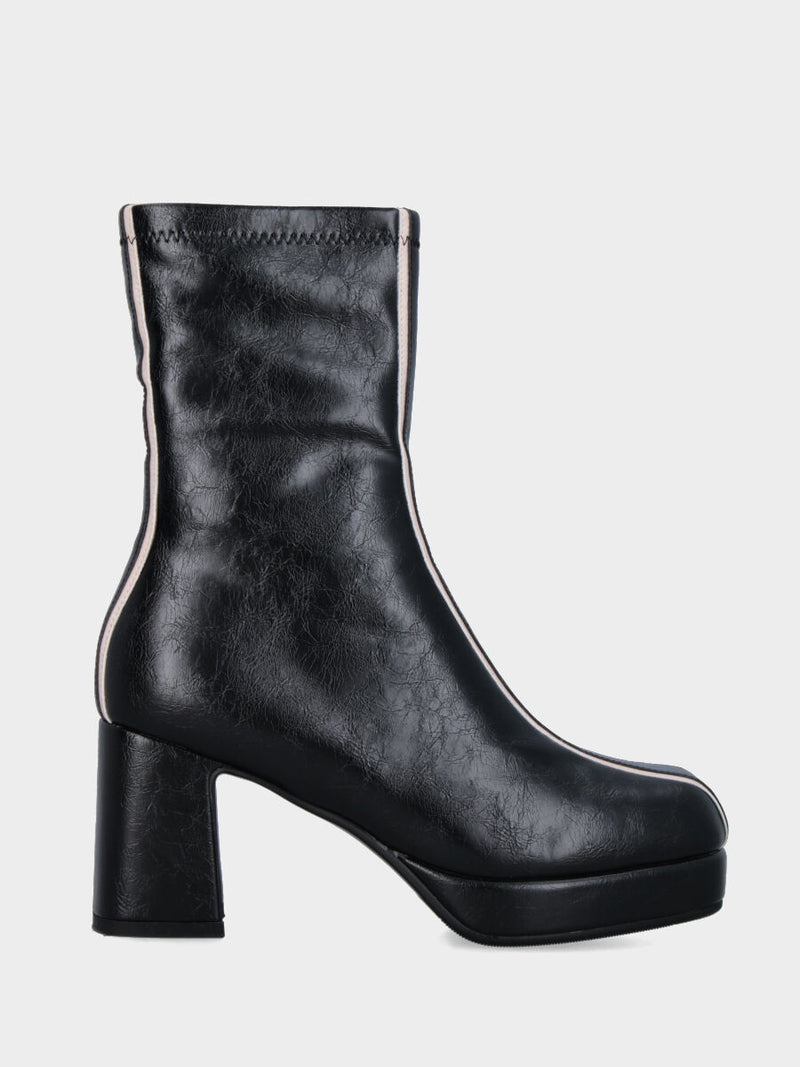 Stivaletto in ecopelle nera con fascia bicolore e plateau
