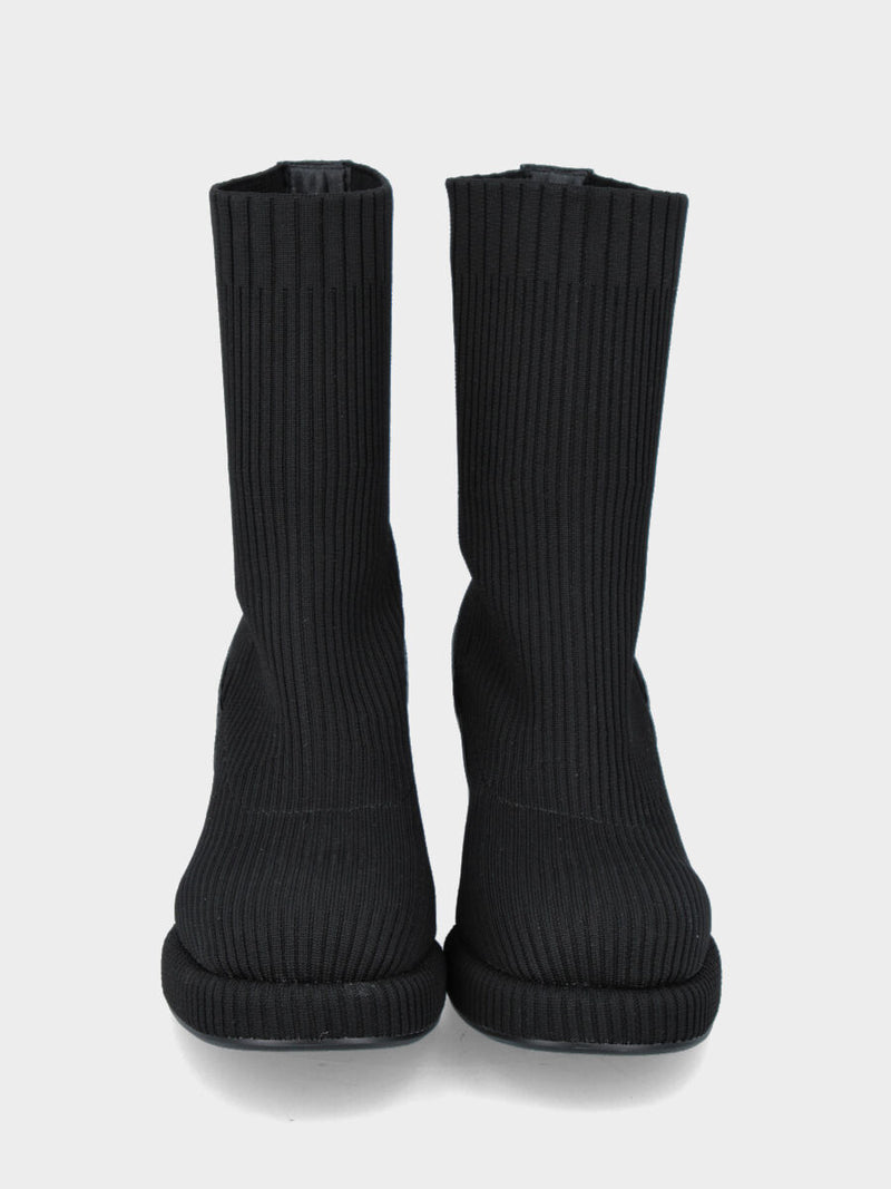 Stivaletto in tessuto calza elasticizzato nero e tacco blocco