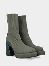 Stivaletto in tessuto calza elasticizzato verde e tacco blocco
