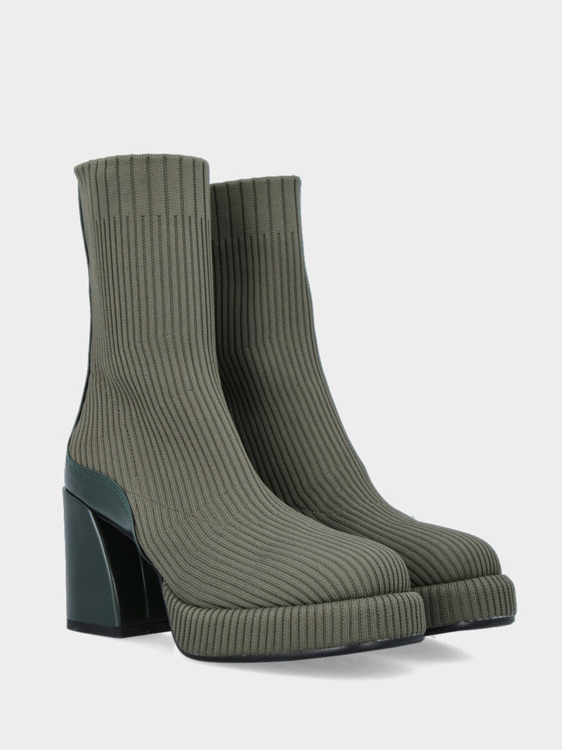 Stivaletto in tessuto calza elasticizzato verde e tacco blocco