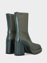 Stivaletto in tessuto calza elasticizzato verde e tacco blocco