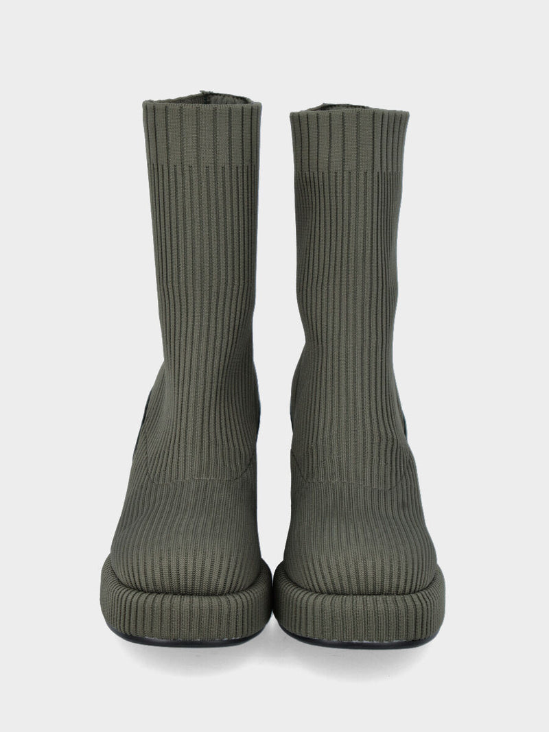 Stivaletto in tessuto calza elasticizzato verde e tacco blocco