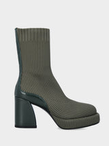 Stivaletto in tessuto calza elasticizzato verde e tacco blocco