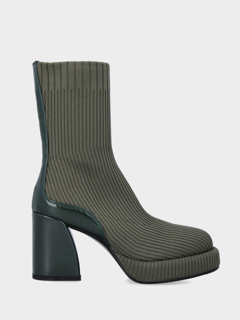 Stivaletto in tessuto calza elasticizzato verde e tacco blocco