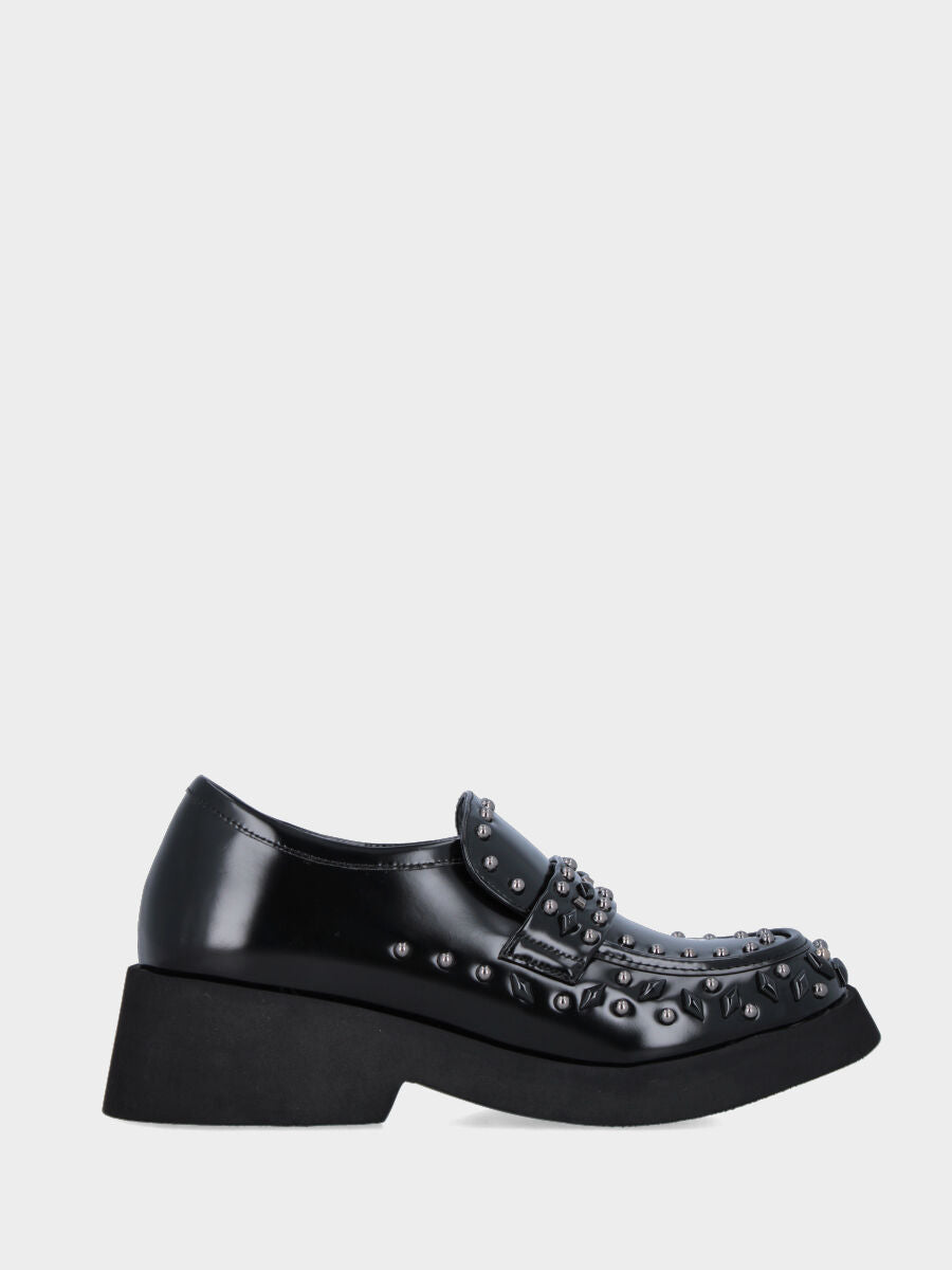 Mocassino in ecopelle nera con borchie metalliche e in resina
