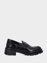 Mocassino in vitello nero su monoblocco con tacco 30 mm