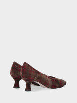Décolleté in tessuto multicolor bordeaux con tacco a calice