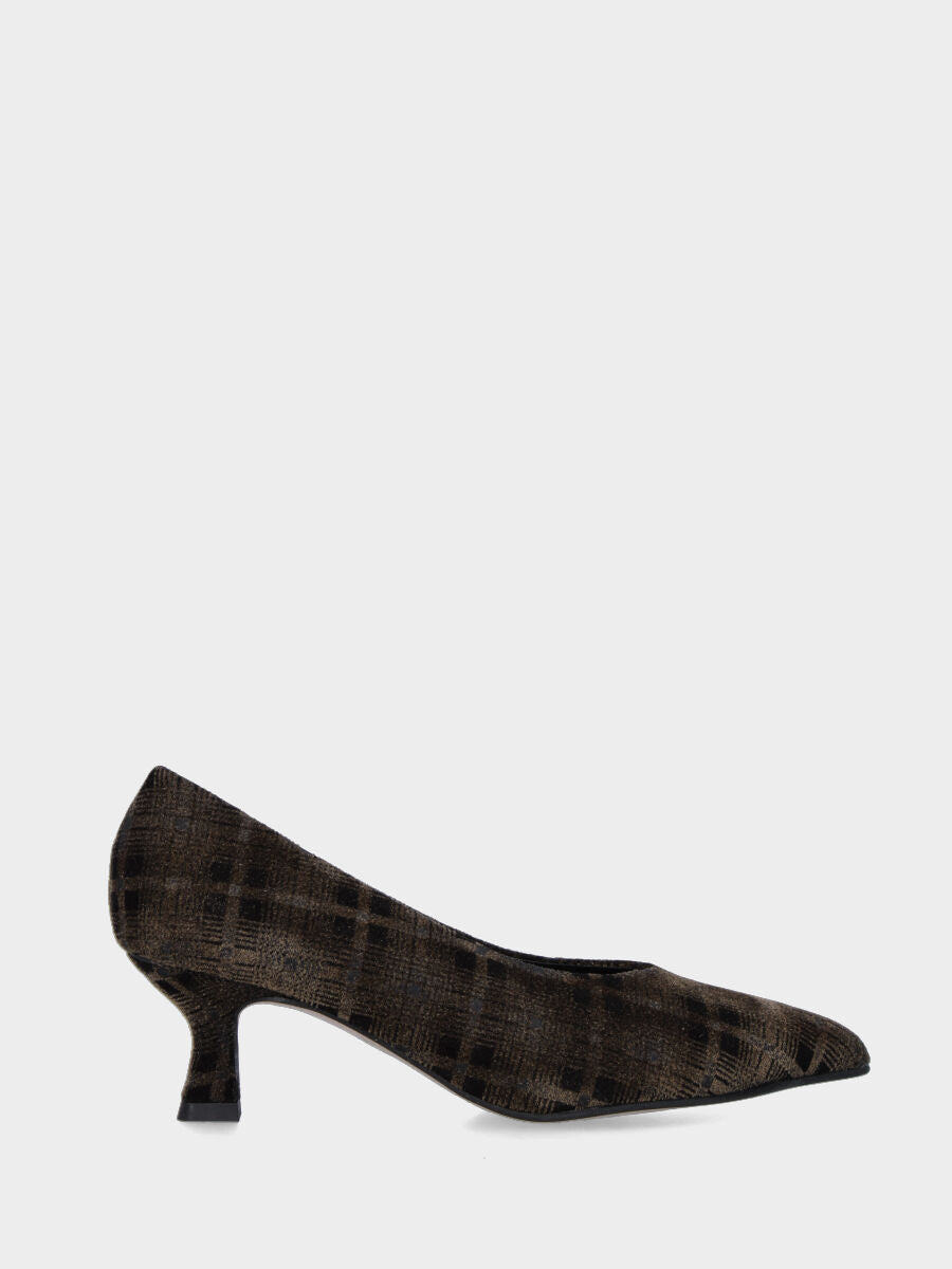 Décolleté in tessuto multicolor nero con tacco a calice