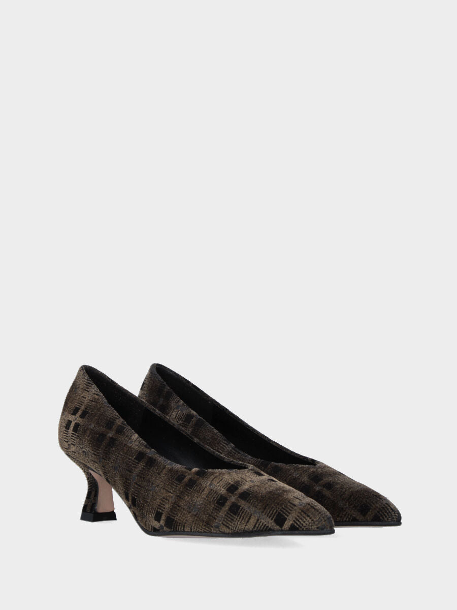 Décolleté in tessuto multicolor nero con tacco a calice