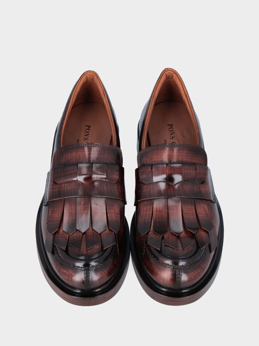 Mocassino in vitello marrone con doppia frangia