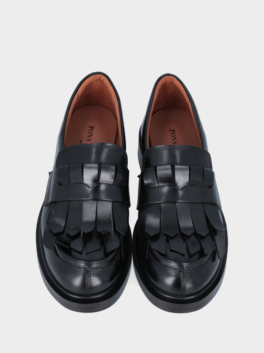 Mocassino in vitello nero con doppia frangia