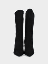 Stivaletto in camoscio nero con tacco incurvato